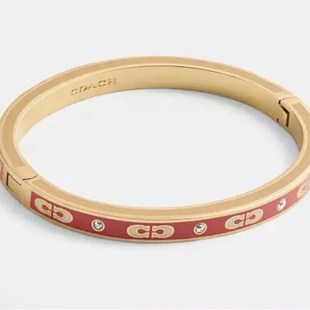 COACH Gold-Tone Pink Enamel Signature Crystal Bangle - Picture 3 of 5